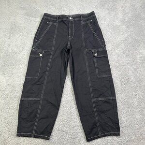 By Anthropologie The Carson Utility Barrel Cargo Pants Size 12P‎ Black High Rise